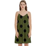 Polka Dots - Black on Army Green Women s Reversible Sports Bra with Border