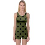 Polka Dots - Black on Army Green One Piece Boyleg Swimsuit