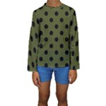 Polka Dots - Black on Army Green Kid s Long Sleeve Swimwear