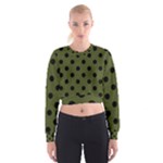 Polka Dots - Black on Army Green Women s Cropped Sweatshirt