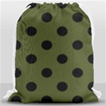 Polka Dots - Black on Army Green Drawstring Bag (Large)