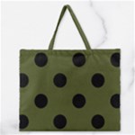 Polka Dots - Black on Army Green Zipper Large Tote Bag