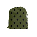Polka Dots - Black on Army Green Drawstring Pouch (L)