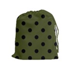 Polka Dots - Black on Army Green Drawstring Pouch (XL)