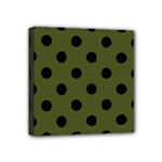 Polka Dots - Black on Army Green Mini Canvas 4  x 4  (Stretched)