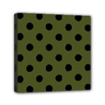 Polka Dots - Black on Army Green Mini Canvas 6  x 6  (Stretched)