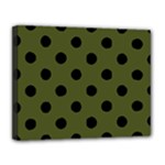 Polka Dots - Black on Army Green Canvas 14  x 11  (Stretched)
