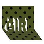 Polka Dots - Black on Army Green GIRL 3D Greeting Card (7x5)