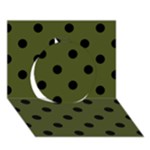 Polka Dots - Black on Army Green Circle 3D Greeting Card (7x5)