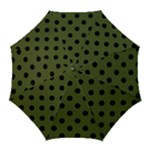 Polka Dots - Black on Army Green Golf Umbrella