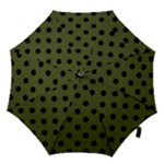 Polka Dots - Black on Army Green Hook Handle Umbrella (Medium)