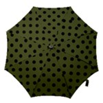 Polka Dots - Black on Army Green Hook Handle Umbrella (Small)