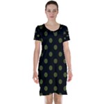 Polka Dots - Army Green on Black Short Sleeve Nightdress