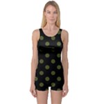Polka Dots - Army Green on Black One Piece Boyleg Swimsuit