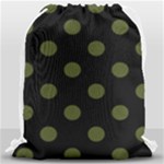 Polka Dots - Army Green on Black Drawstring Bag (Large)