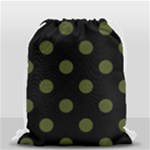 Polka Dots - Army Green on Black Drawstring Bag (Small)