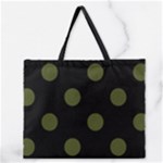 Polka Dots - Army Green on Black Zipper Large Tote Bag