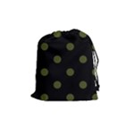 Polka Dots - Army Green on Black Drawstring Pouch (M)