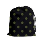 Polka Dots - Army Green on Black Drawstring Pouch (XL)