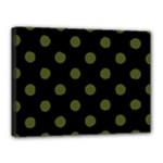 Polka Dots - Army Green on Black Canvas 16  x 12  (Stretched)
