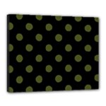 Polka Dots - Army Green on Black Canvas 20  x 16  (Stretched)