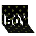 Polka Dots - Army Green on Black BOY 3D Greeting Card (7x5)