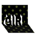 Polka Dots - Army Green on Black GIRL 3D Greeting Card (7x5)