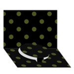 Polka Dots - Army Green on Black Circle Bottom 3D Greeting Card (7x5)