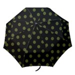 Polka Dots - Army Green on Black Folding Umbrella
