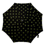 Polka Dots - Army Green on Black Hook Handle Umbrella (Small)