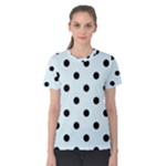 Polka Dots - Black on Bubbles Cyan Women s Cotton Tee