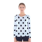 Polka Dots - Black on Bubbles Cyan Women s Long Sleeve T-shirt