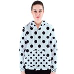 Polka Dots - Black on Bubbles Cyan Women s Zipper Hoodie