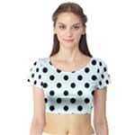 Polka Dots - Black on Bubbles Cyan Short Sleeve Crop Top (Tight Fit)