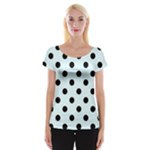 Polka Dots - Black on Bubbles Cyan Women s Cap Sleeve Top