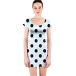 Polka Dots - Black on Bubbles Cyan Short Sleeve Bodycon Dress