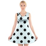 Polka Dots - Black on Bubbles Cyan V-Neck Sleeveless Dress