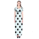 Polka Dots - Black on Bubbles Cyan Short Sleeve Maxi Dress