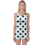 Polka Dots - Black on Bubbles Cyan One Piece Boyleg Swimsuit