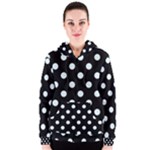 Polka Dots - Bubbles Cyan on Black Women s Zipper Hoodie