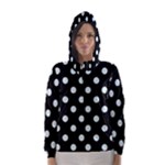Polka Dots - Bubbles Cyan on Black Hooded Wind Breaker (Women)