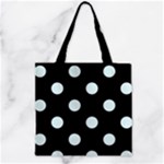 Polka Dots - Bubbles Cyan on Black Zipper Grocery Tote Bag