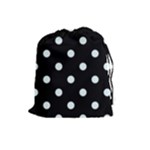 Polka Dots - Bubbles Cyan on Black Drawstring Pouch (L)