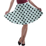 Polka Dots - Black on Light Cyan A-line Skater Skirt