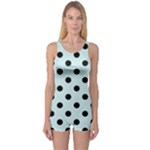 Polka Dots - Black on Light Cyan One Piece Boyleg Swimsuit