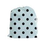 Polka Dots - Black on Light Cyan Drawstring Pouch (XL)