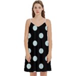 Polka Dots - Light Cyan on Black Women s Reversible Sports Bra with Border
