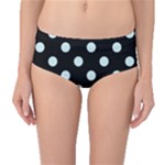 Polka Dots - Light Cyan on Black Mid-Waist Bikini Bottoms