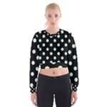 Polka Dots - Light Cyan on Black Women s Cropped Sweatshirt