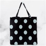 Polka Dots - Light Cyan on Black Grocery Tote Bag